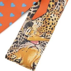 Hermès Silk Jungle Love Love Twilly Orange Bleu Brun Authentic